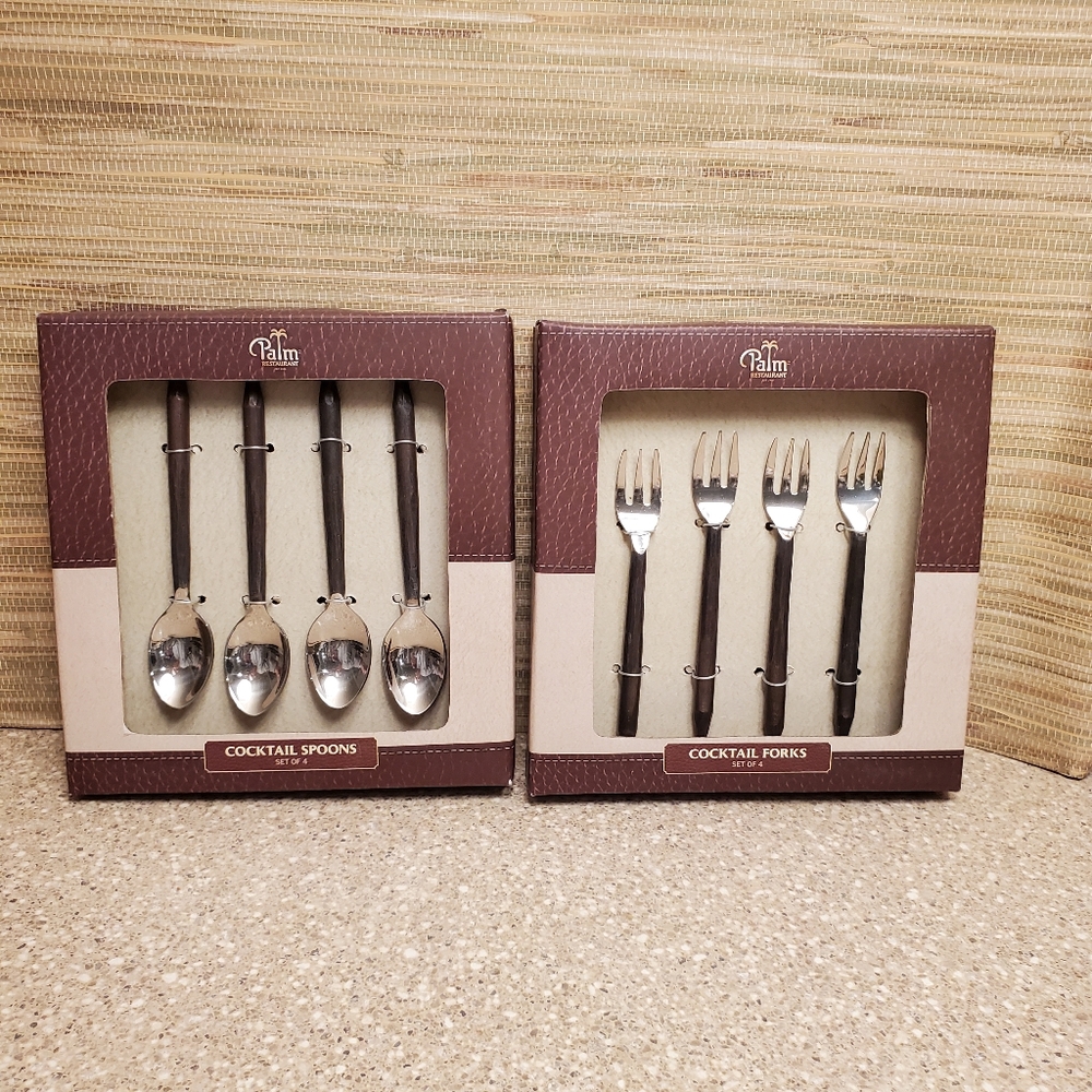 The Palm Restaurant Cocktail Forks and Spoons Set of 4 NIB